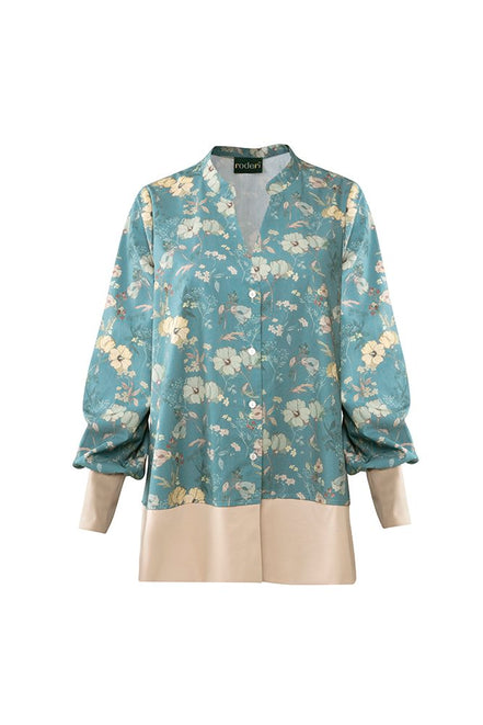 Camicia Paris fantasia fiori fondo azzurro