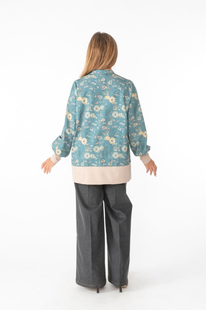 Camicia Paris fantasia fiori fondo azzurro
