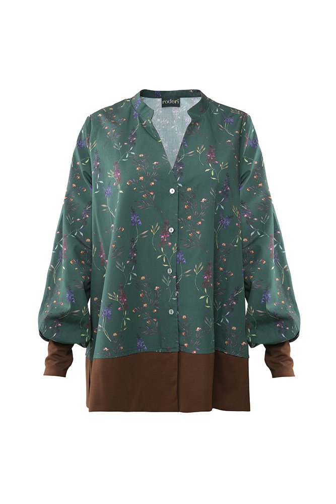 Camicia Paris fantasia fiori fondo verde