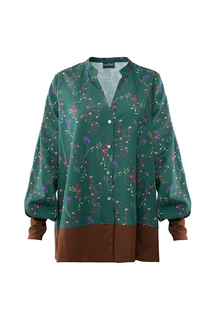 Camicia Paris fantasia fiori fondo verde