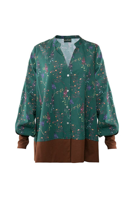Camicia Paris fantasia fiori fondo verde