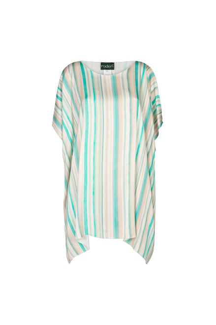 Camicia India riga beige e verde