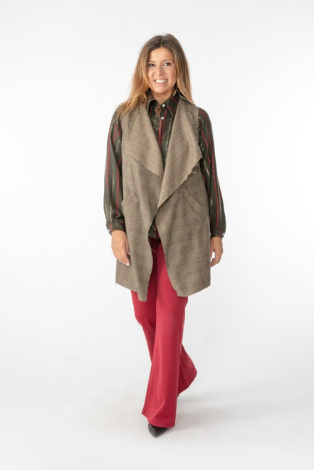Camicia London a righe rosse su verde muschio