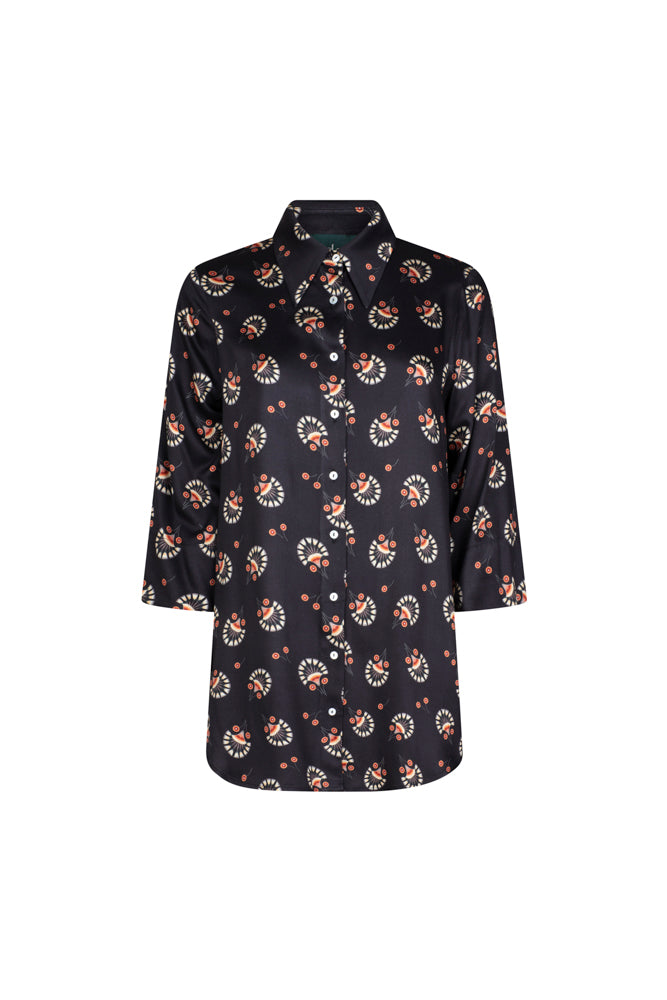 Camicia donna Milano over in satin di viscosa stampa nera