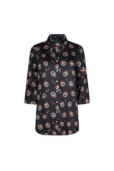 Camicia donna Milano over in satin di viscosa stampa nera
