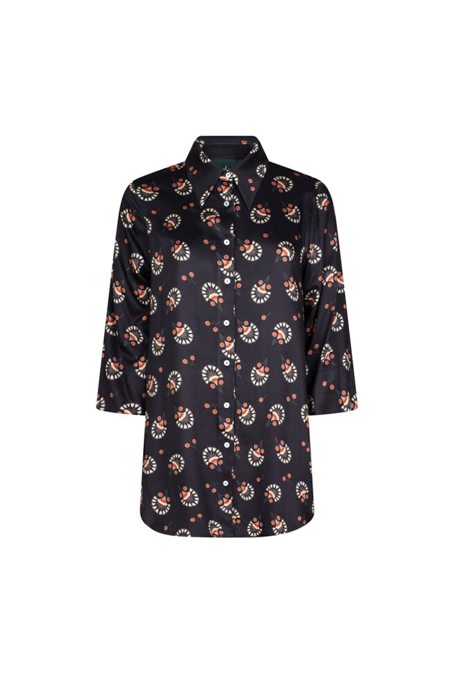 Camicia donna Milano over in satin di viscosa stampa nera