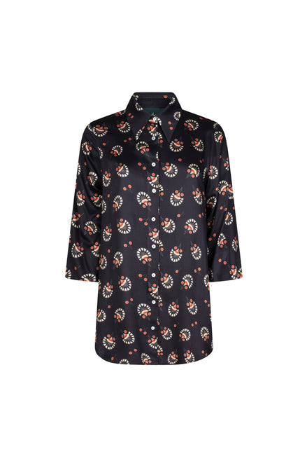 Camicia donna Milano over in satin di viscosa stampa nera
