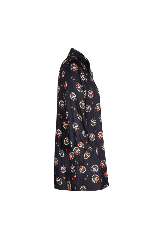Camicia donna Milano over in satin di viscosa stampa nera