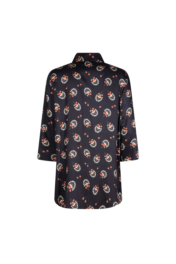 Camicia donna Milano over in satin di viscosa stampa nera