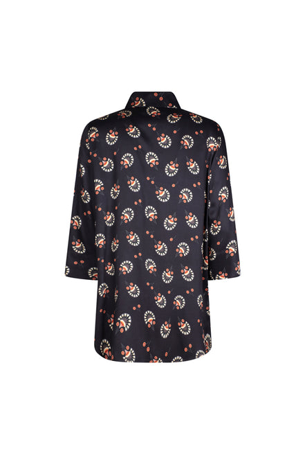 Camicia donna Milano over in satin di viscosa stampa nera