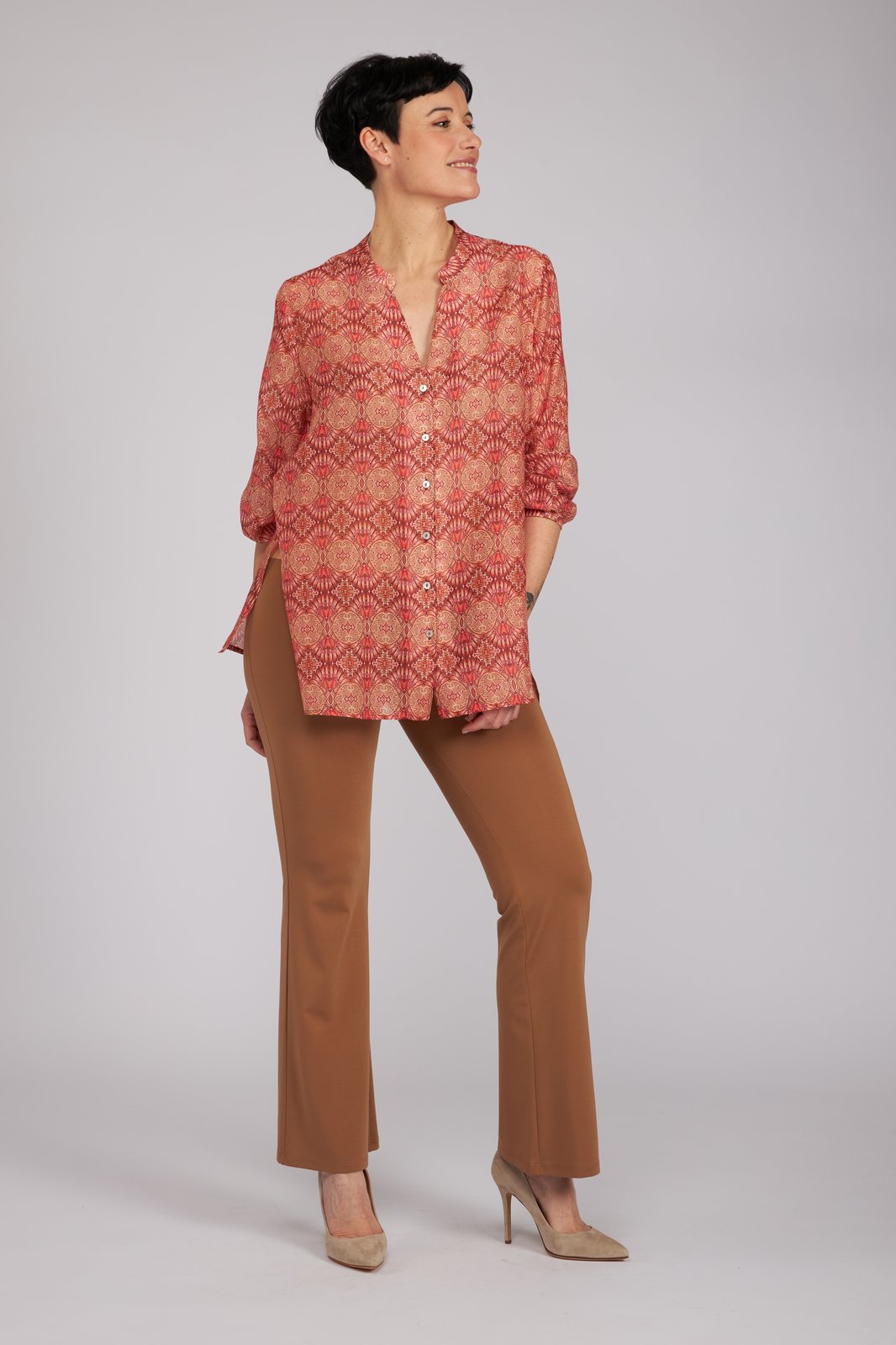 Camicia new Vulcano stampa fantasia rosa arancio