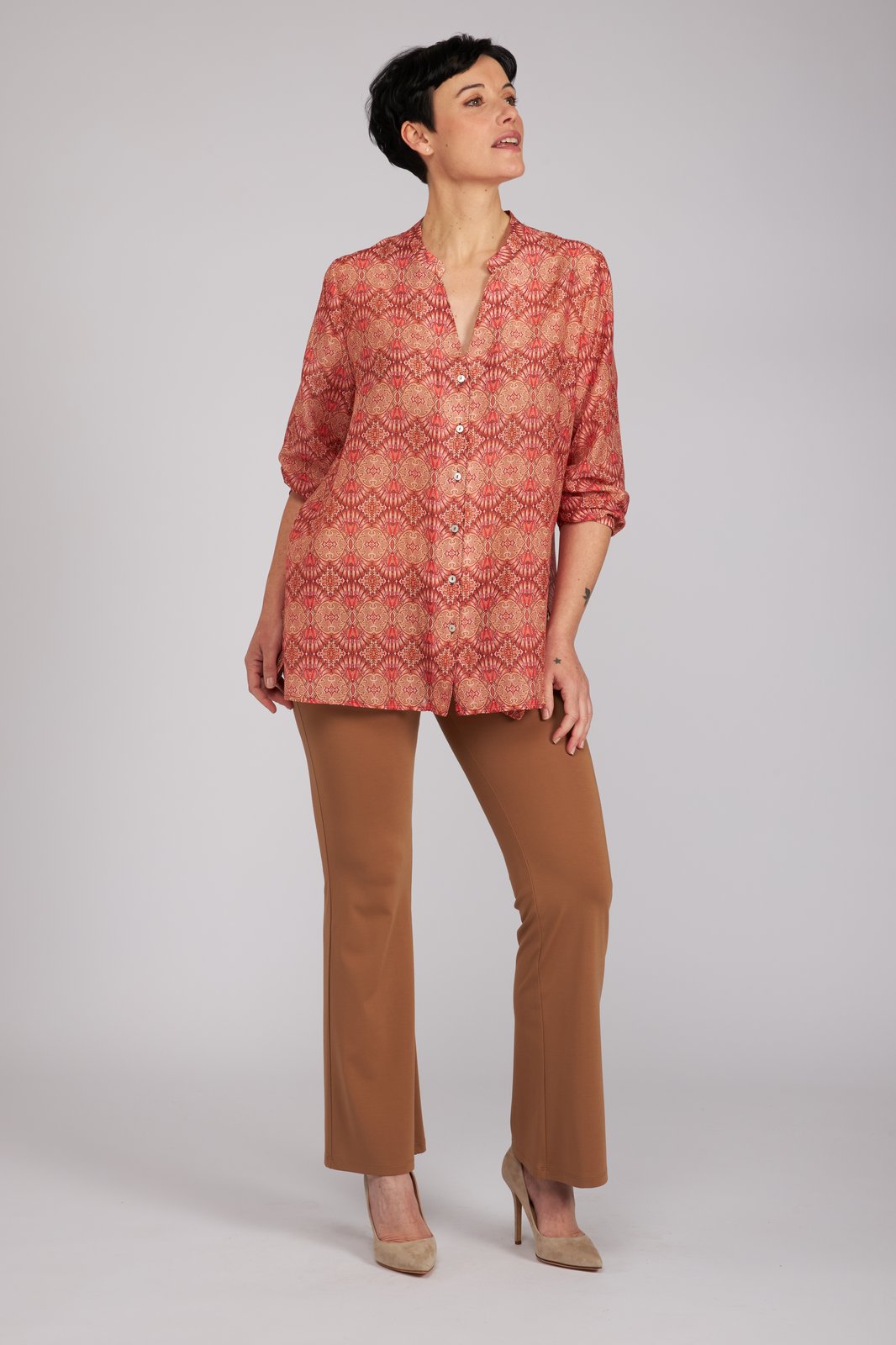 Camicia new Vulcano stampa fantasia rosa arancio