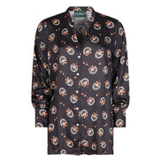 Camicia donna NY over stampa nera in satin di viscosa