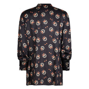 Camicia donna NY over stampa nera in satin di viscosa