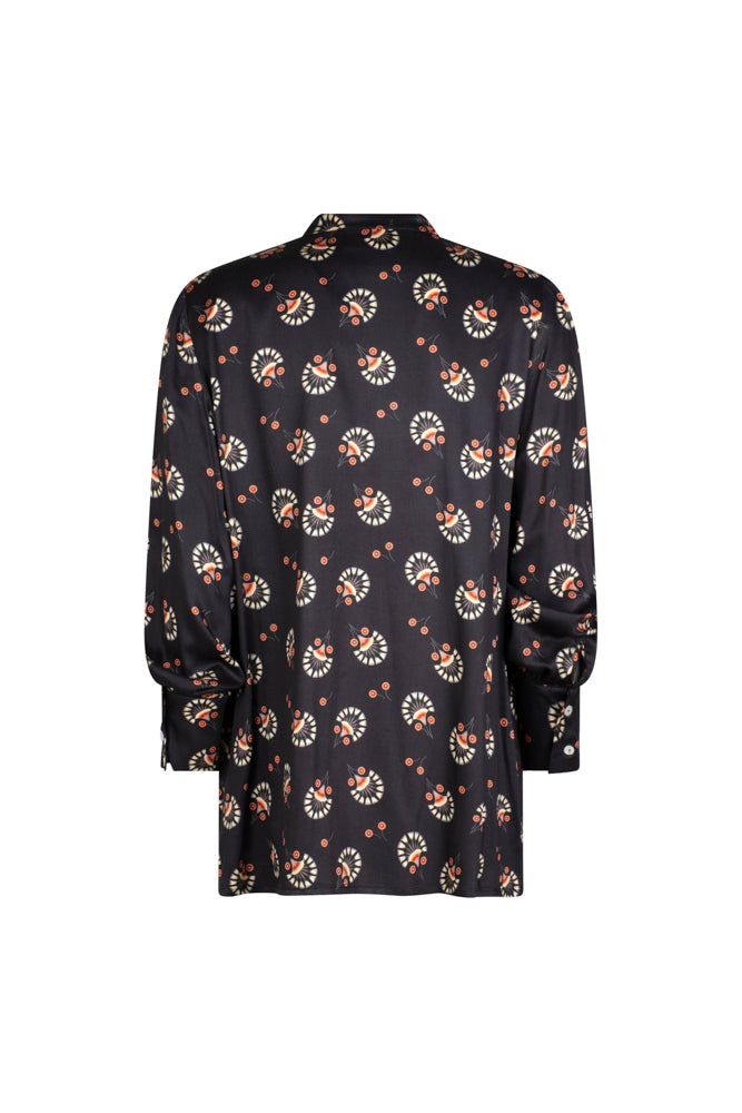 Camicia donna NY over stampa nera in satin di viscosa