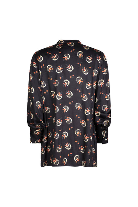 Camicia donna NY over stampa nera in satin di viscosa