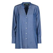 Camicia donna NY over in satin effetto jeans con scollo a V