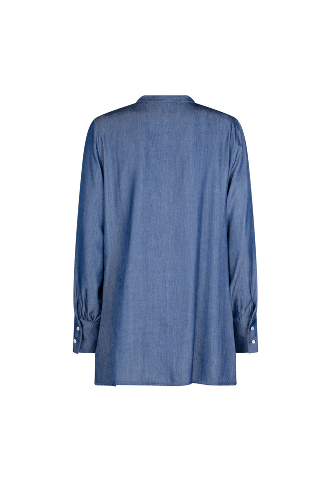 Camicia donna NY over in satin effetto jeans con scollo a V