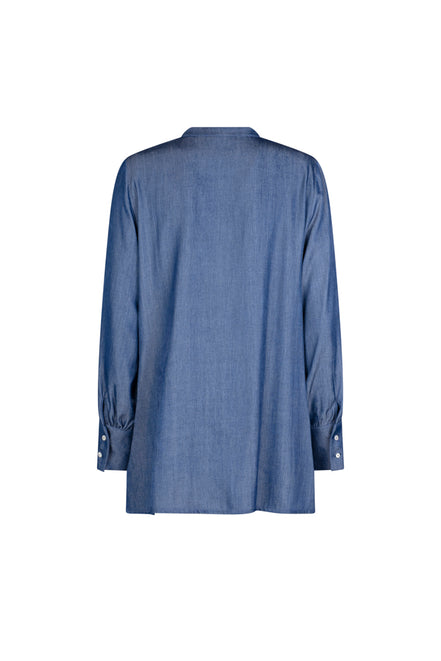 Camicia donna NY over in satin effetto jeans con scollo a V