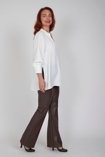 Camicia donna NY over in techno satin color latte