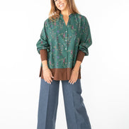 Camicia Paris fantasia fiori fondo verde