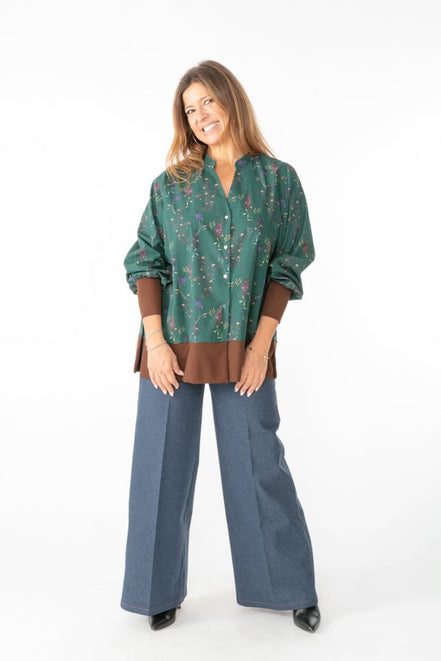 Camicia Paris fantasia fiori fondo verde