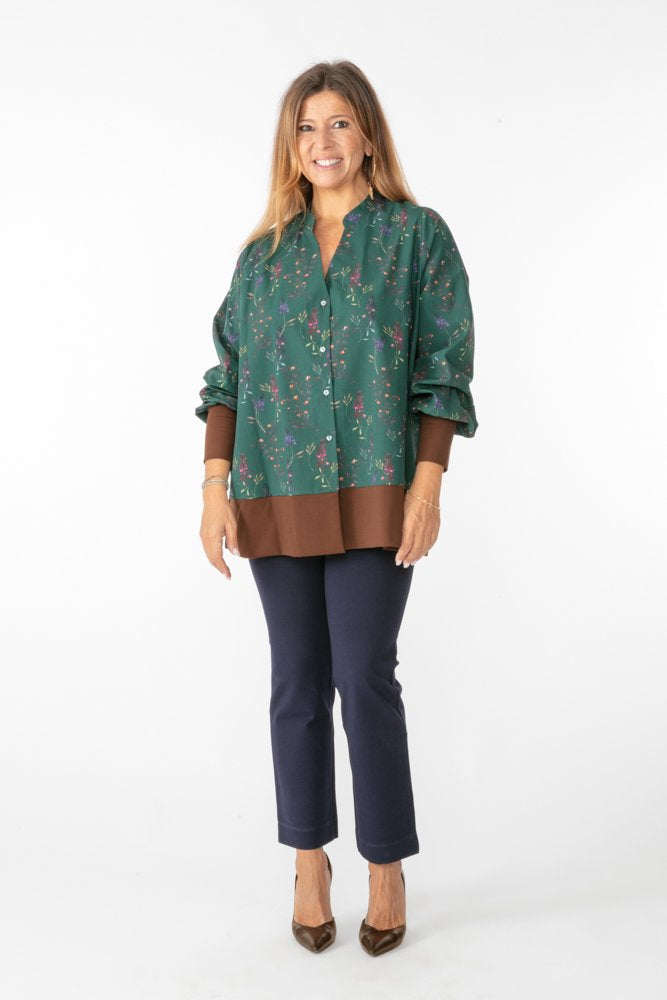 Camicia Paris fantasia fiori fondo verde