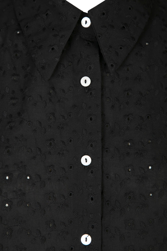 Camicia donna Torino in sangallo nero manica corta