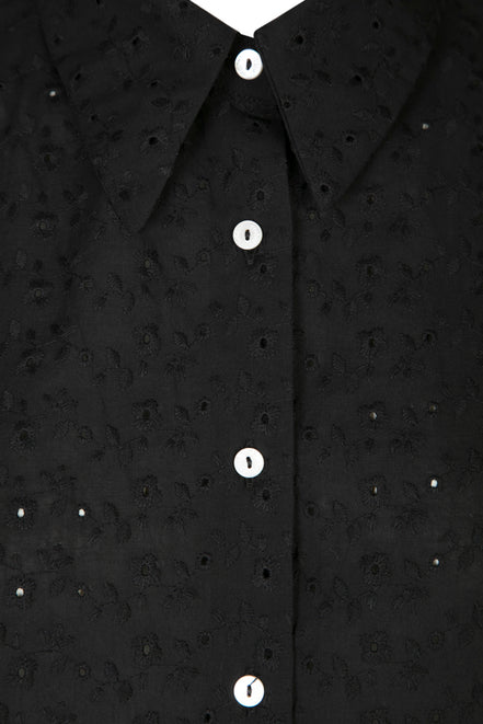 Camicia donna Torino in sangallo nero manica corta