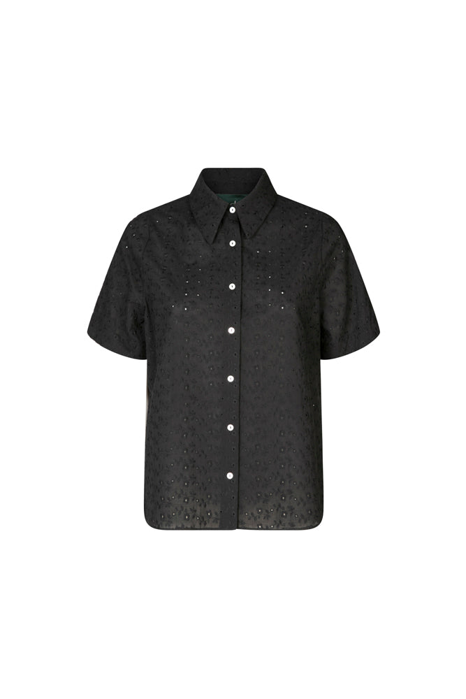 Camicia donna Torino in sangallo nero manica corta