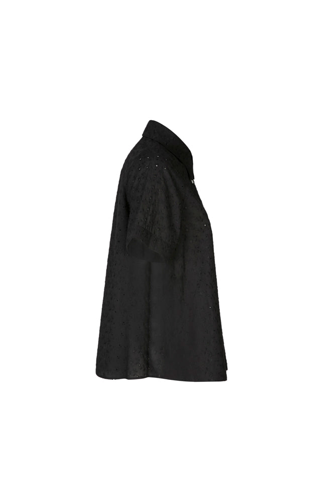 Camicia donna Torino in sangallo nero manica corta