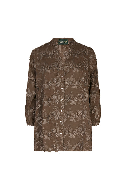 Camicia Vulcano ricamata tortora