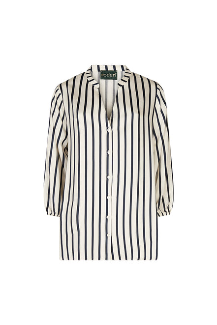 Camicia donna Vulcano a righe panna e blu in viscosa