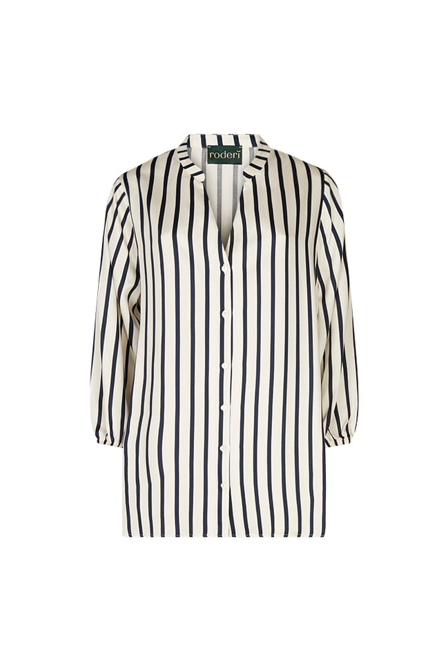 Camicia donna Vulcano a righe panna e blu in viscosa