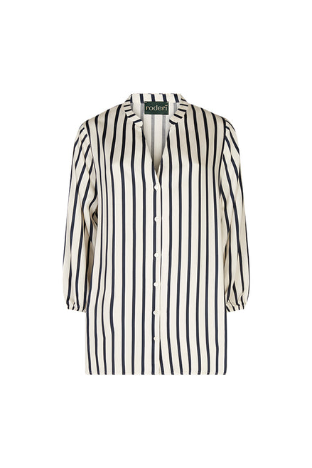 Camicia donna Vulcano a righe panna e blu in viscosa