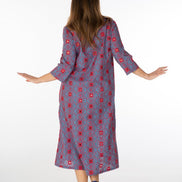 Ischia Dress in Light Blue and Red Broderie Anglaise