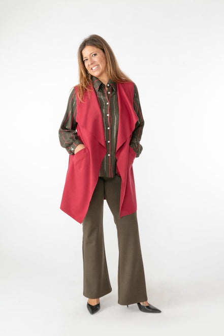 Camicia London a righe rosse su verde muschio