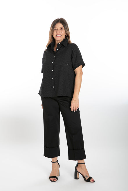 Camicia donna Torino in sangallo nero manica corta