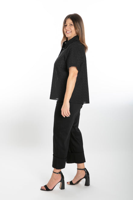 Panta Havana cotone nero con baschina