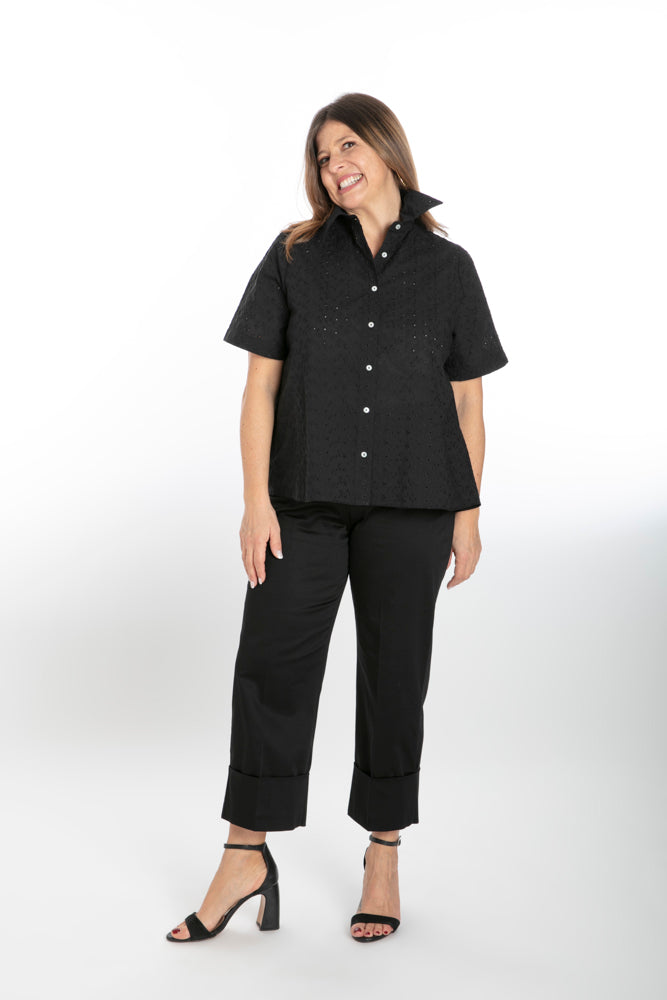 Camicia donna Torino in sangallo nero manica corta