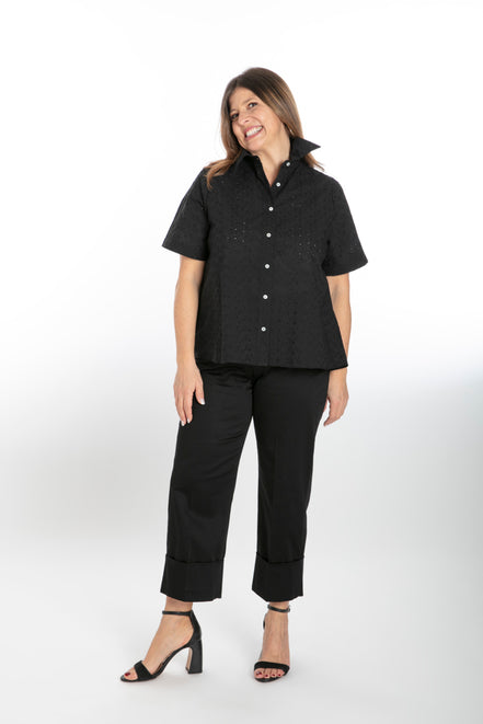 Camicia donna Torino in sangallo nero manica corta