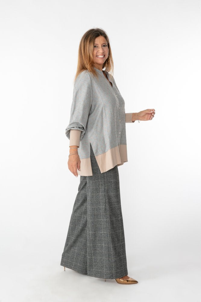 Camicia Paris pois lurex rosa su grigio