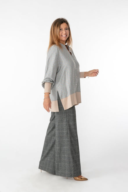 Camicia Paris pois lurex rosa su grigio