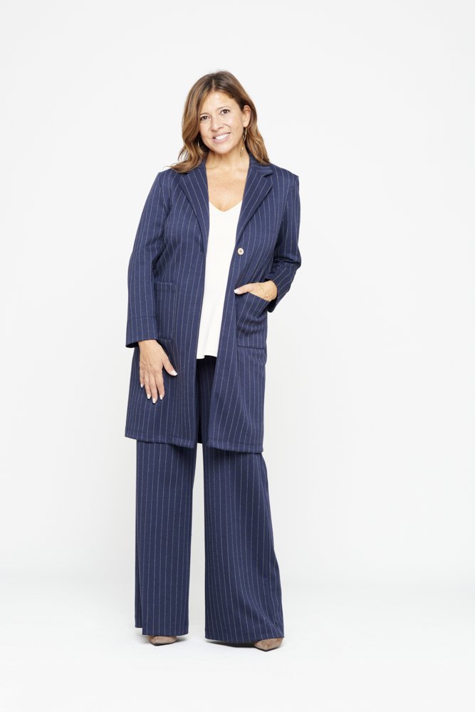 Panta Firenze gessato blu con baschina