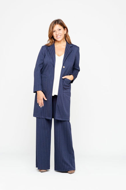 Panta Firenze gessato blu con baschina
