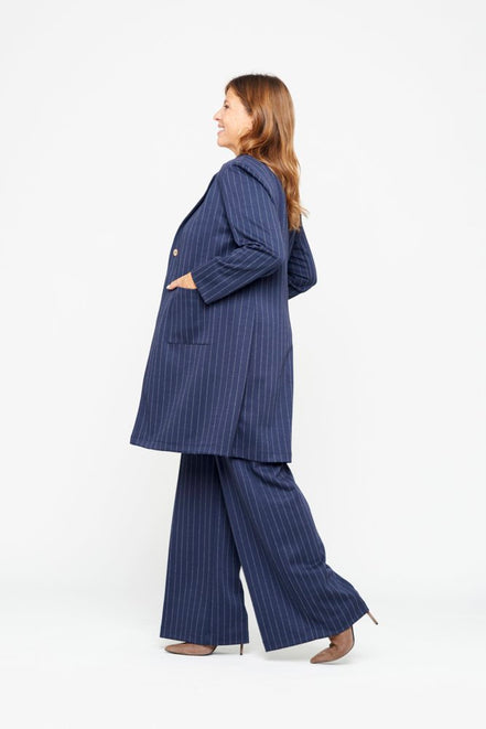 Panta Firenze gessato blu con baschina