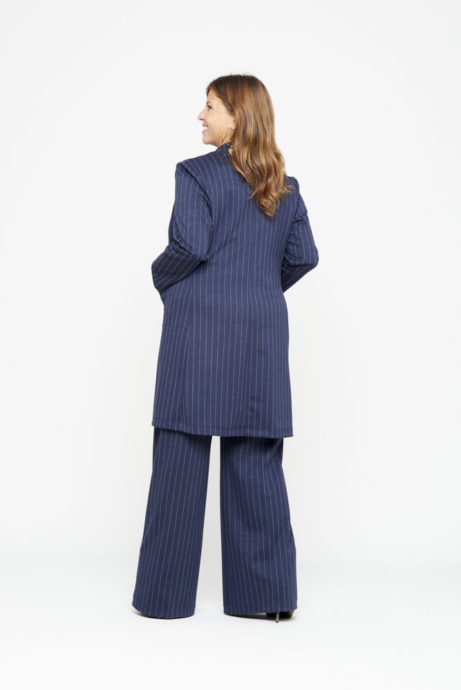 Panta Firenze gessato blu con baschina