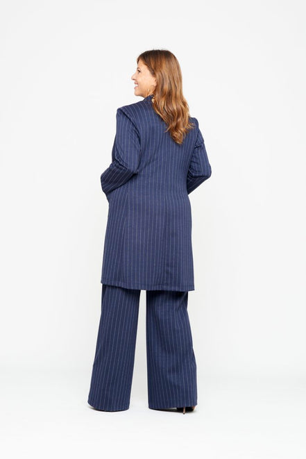 Panta Firenze gessato blu con baschina