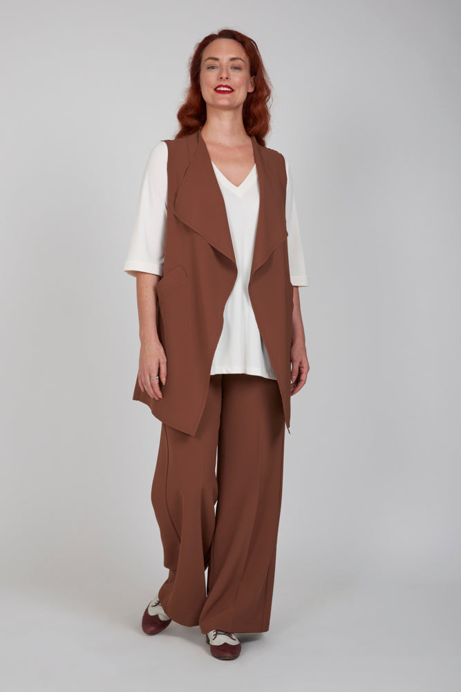 Panta Firenze crepe cady mocha con baschina