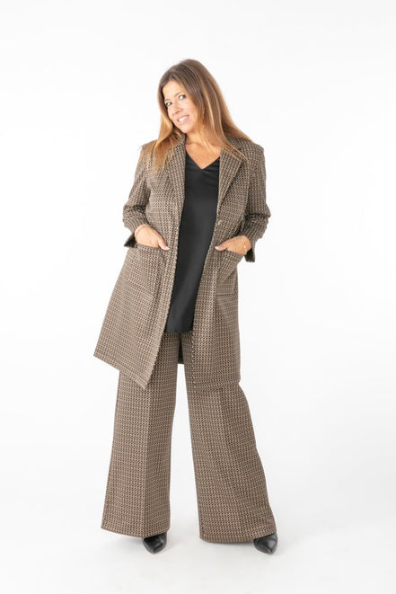 Panta Firenze jacquard marrone con baschina